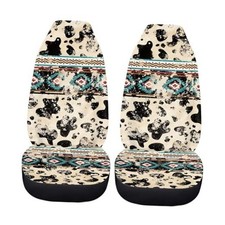 Set of 2 Automotive Seat Cover Full Set Car Protection Western Aztec Cow
