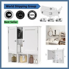 Stylish White Medicine Cabinet with 2 Doors Adjustable Shelves Easy Install