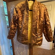 Handmade Women  s Gold Silk Satin Asian Style Jacket Coat, Size M
