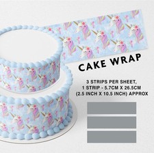Cake topper commestibile striscia motivo unicorno rosa blu decorazione immagine commestibile