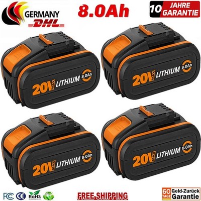 4X 8,0Ah 20V MAX Akku Für Worx Ersatzakku WA3553 WA3556 WA3551 DE NEU
