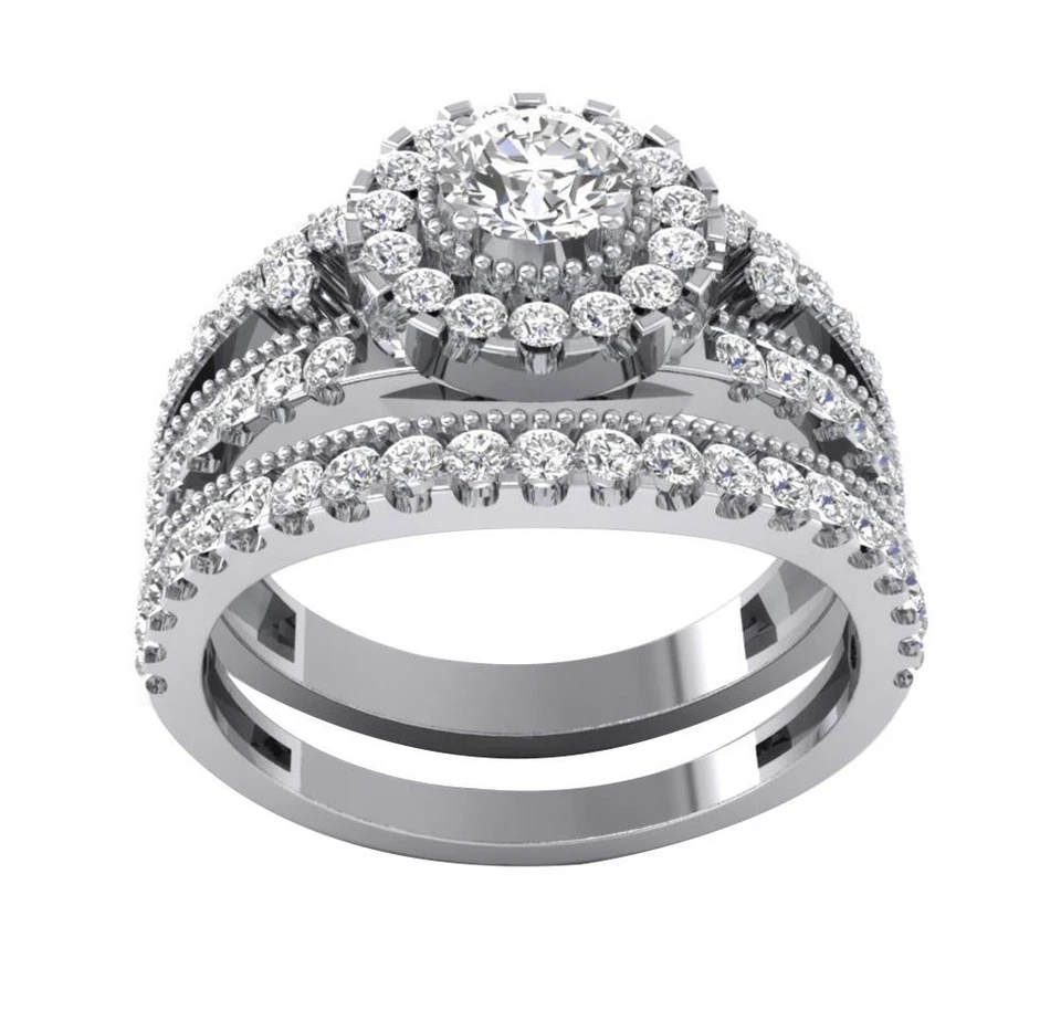 Lab Grown Round Diamond VS F 1.00 Ct Engagement Bridal Ring Set 10K Yellow Gold - Image 4 of 4