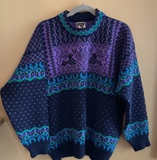 Dale Of Norway Wool Navy/ Purple Fair Isle Size Large Unisex Pullover Sweater