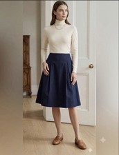 Vtg Talbots Women s 8 Navy Cotton Stretch Box Pleats A-Line Skirt M Classic EUC