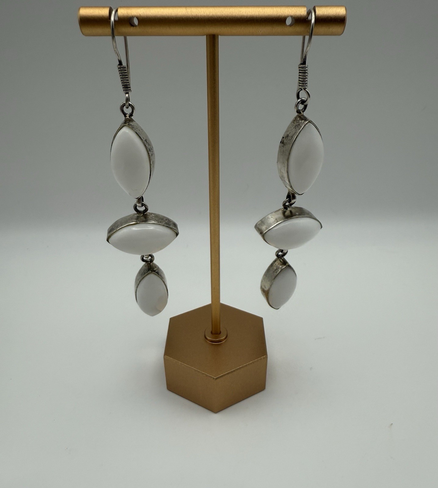 Statement White Glass Sterling Dangle Earrings - image 3