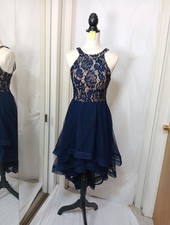 Speechless Junior's Navy Blue Sleeveless Hi-Lo Formal Dress Juniors Size 5