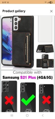 ASUWISH Phone Case For S21 Plus Black Pu Leather W/screen Protector