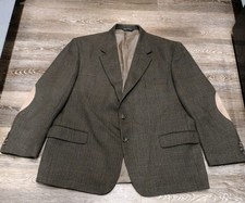Evan Picone Tweed Blazer Mens 46R Brown Plaid Wool Elbow Patch