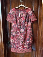 NWT Talbots Red Paisley Knee Length Dress Women’s Size 16