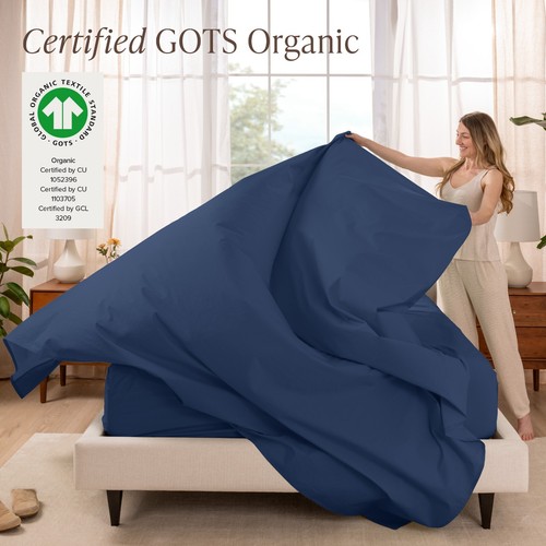 Bare Home 100% Organic Cotton Percale Sheet Set - 300 Thread Count - Lightweight - Picture 16 of 119