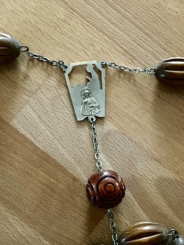 vintage Large rosary 64,96 '' pray solid wood beads jesus christ cross Our Lady - Picture 4 of 7