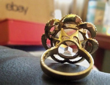 HUGE XL Antique Vintage ring jewelry BROWN gem asian QUARTZ floral sterlIng 6.25