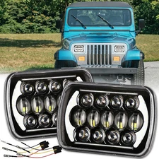 Pair 7x6 5x7inch LED Headlight Hi-Lo Beam Halo DRL For Jeep Cherokee XJ YJ Chevy