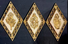 Vintage Set Of 3 Syroco Inc. 4271 USA Gold Tone Decorative Wall Plaques USA Made