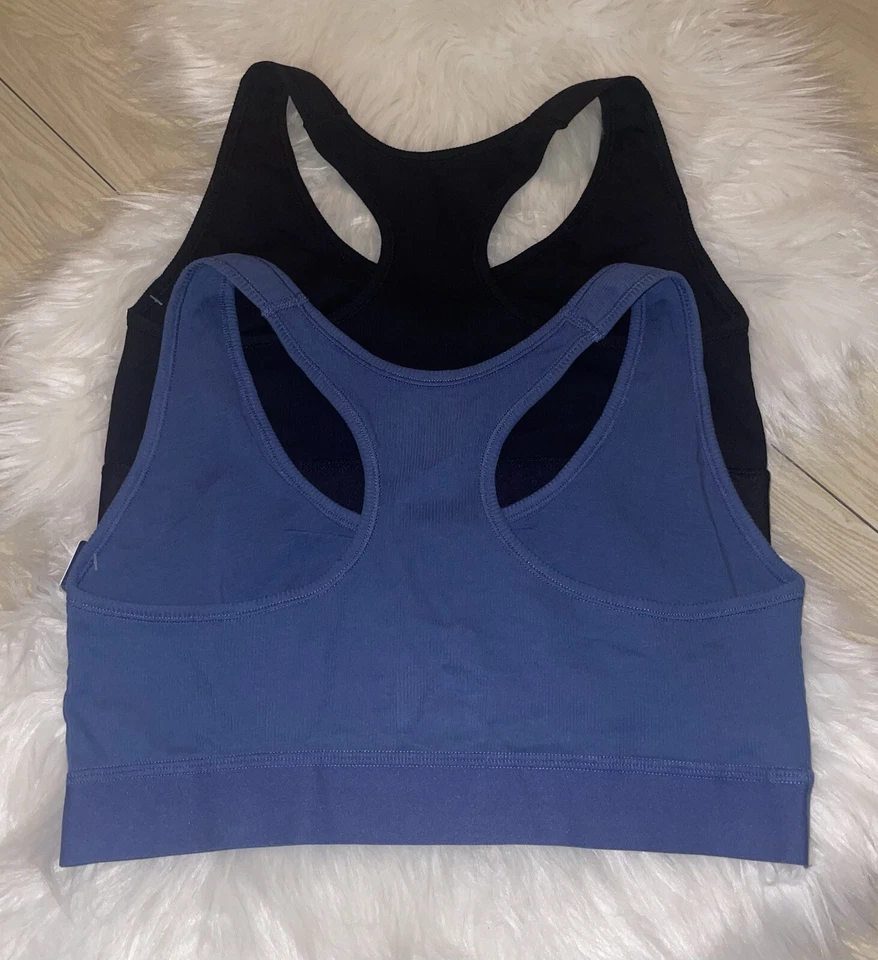 2 Sujetadores Bralettes GapBody Algodón Acanalado Espalda Corredora Mujer M Medianos Azul Negro Nuevos Foto 3 de 4