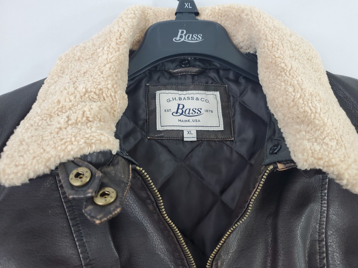 G.H. BASS & CO women pilot jacket pockets brown removable