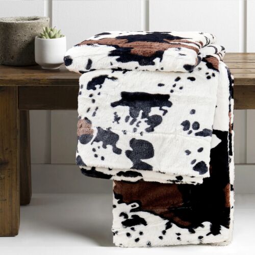 Cow Print Faux Fur Throw Blanket Double-Sided - Warm Fluffy Blanket Farmhouse - Picture 60 of 78