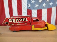 Vintage 1950s Marx Toy Sand Gravel Dump Truck Tin Litho Red NICE