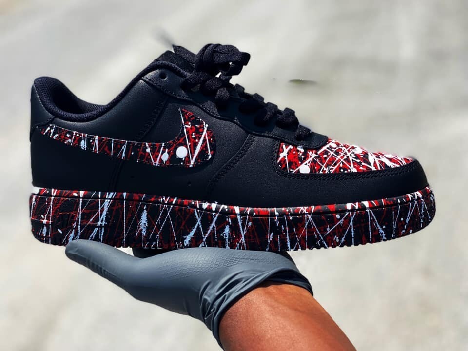Custom Air Force, black and red splatter design all sizes available Air Force 1 Custom Black Shoes Red Splatter Sneaker Graffit  main image 3