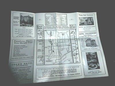 VINTAGE PAMPHLET AUTO MAP PASADENA  THE CROWN CITY OF CALIFORNIA c.1930