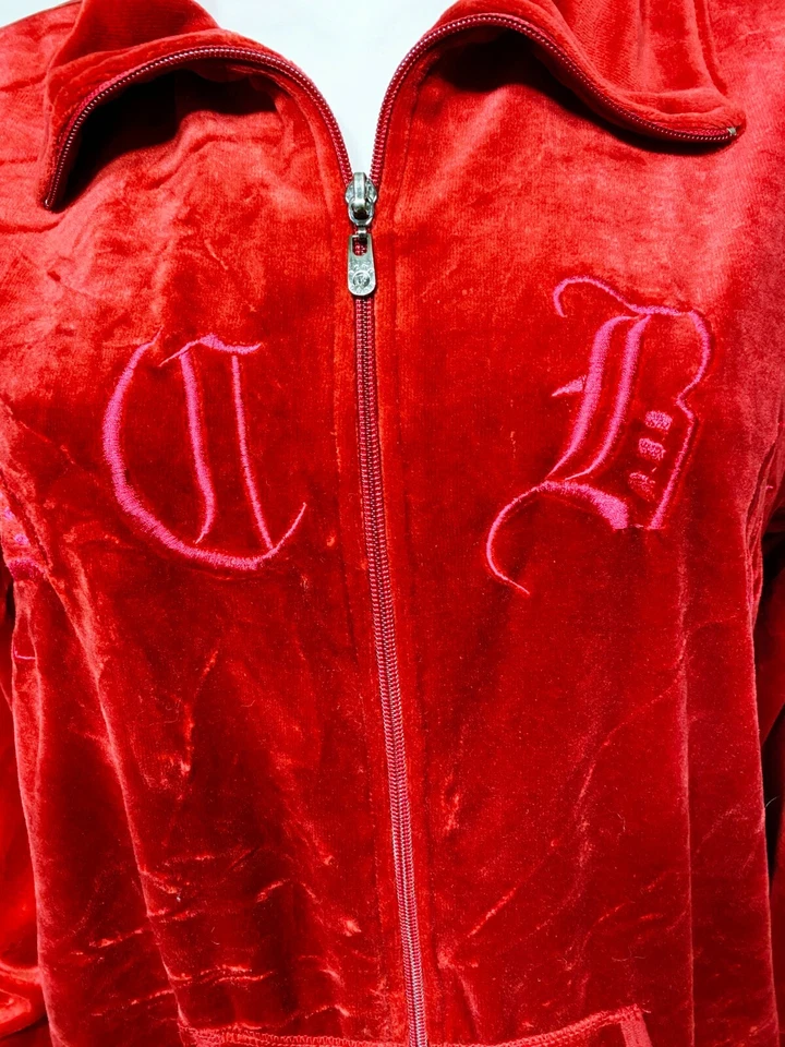 Sudadera BCBGMAXAZRIA Mujer Terciopelo Cremallera Completa Talla 1X Roja Manga Larga Foto 4 de 4