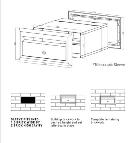 Sandleford 350mm Polished Silver Front Open Brick Insert Letterbox A4 Mail - Picture 4 of 5