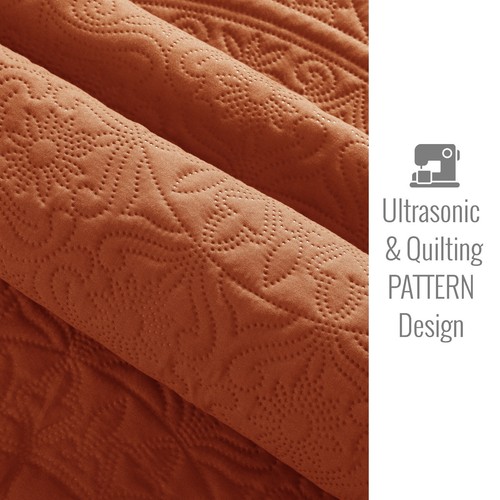 3 Piece Embossed Quilted Bedspread Set Twin Queen King Size Coverlet Bed Throws - Picture 138 of 207