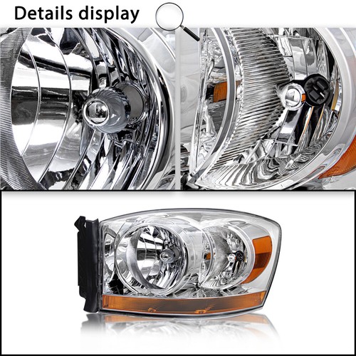 Pair Of Headlight Assemblies For 2006-2009 Dodge Ram 1500/2500/3500 - Chrome Bezel, Halogen 2 thumbnail image