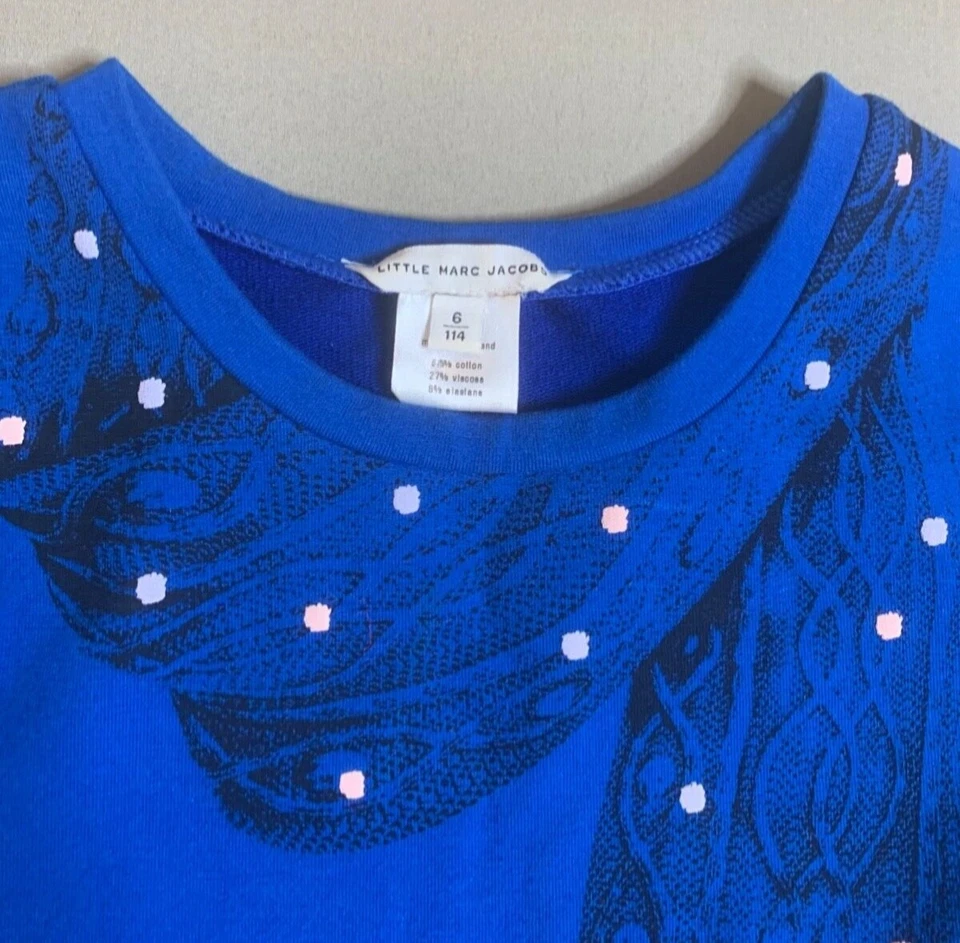 Little Marc Jacobs Girl Blue Scarf and Pockets Detail Cotton Dress Size 6 114 - Image 4 of 4