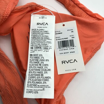 La Jollaさん専用 RVCA La Jolla Tie Front Bikini Top Textured Removable Cups Coral