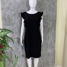 Calvin Klein Sheath LBD Dress women’s 12 Black career feminine Ruffle cap Sleeve