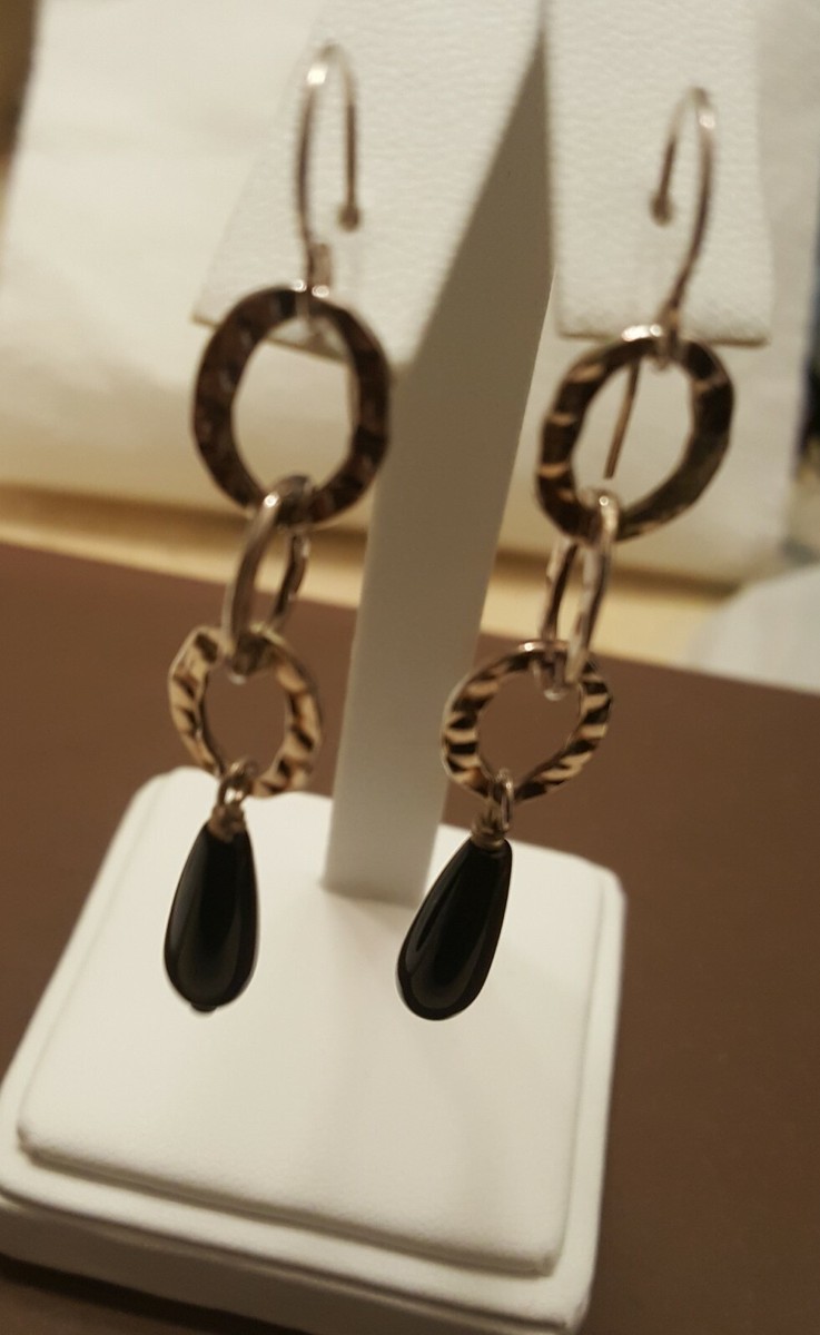 Boucles D'oreilles Silpada - Argent Sterling Martelé, Goutte Perles D'onyx Noir W1281