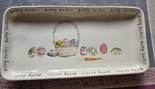 2016 RAE DUNN VINTAGE MAGENTA M STAMP HAPPY EASTER EGG BASKEY TRAY