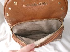Michael Kors Brown Pebbled Studded Medium Backpack Zip, Gold Hardware