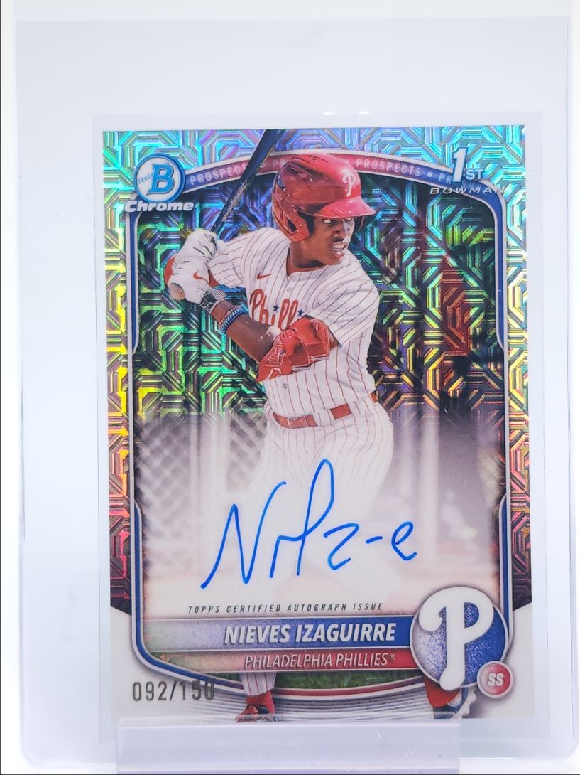 NIEVES IZAGUIRRE 2025 BOWMAN CHROME 1ST AUTOGRAPH HTA CHOICE AUTO /150 Q5876