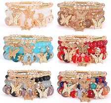 Bohemian Bracelet Sets for Women - 6 Sets Stackable Stretch Bracelets Multi-colo