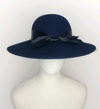 Vintage Bollman Doeskin Blue Wool Felt Hat With Black Bow Made in USA