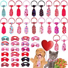 40 Pcs Valentine's Day Dog Bow Ties Collars Necktie Set Adjustable Bowties fo...
