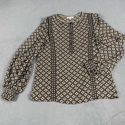 Max Studio Women s Brown & Black Pattern Blouse, Long Sleeves, Size XS