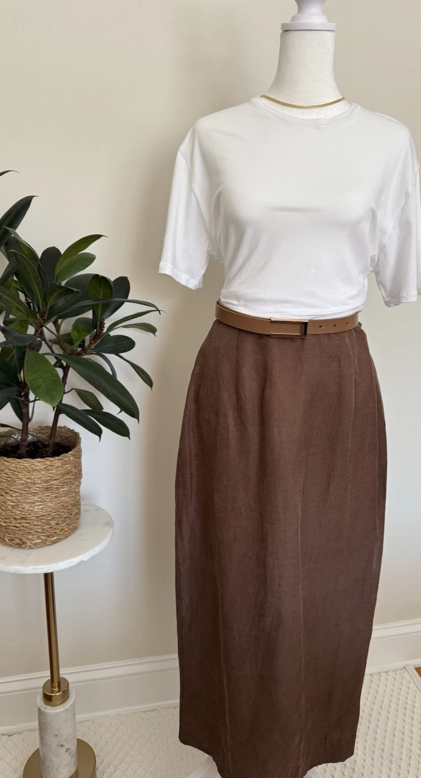 Vintage 100% Linen & Silk Women’s Chocolate Brown Skirt Made In USA, Size 4