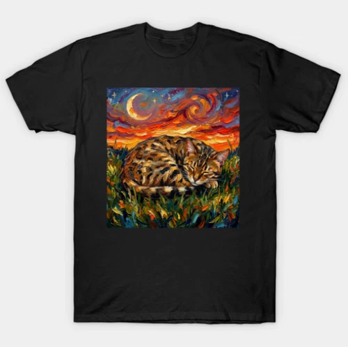 Egyptian Mau Starry Night Sleeping Cat T-Shirt Impressionist Art Lover Tee - product listing photo
