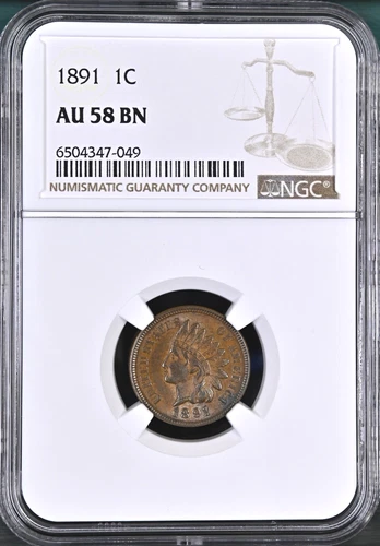 1891 Indian Head Cent NGC AU58 BN | Choice Almost Unc | Rich Original Brown