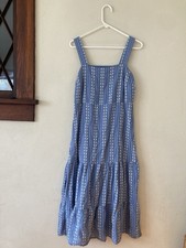 Madewell Womens Midi Sundress Blue Tiered Embroidered Boho Hippie Coastal Size 6