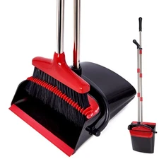 Broom and Dustpan Set with Long Handle – Upright Stand, Home & Pet Hair