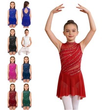 Girls Leotard Skating Tutu Dress Cha-Cha Skirted Dancewear Ballet Athletic Jazz