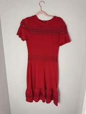 MICHAEL Michael Kors Red Mesh Accent A-Line Dress Knee Length Flutter S