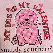 NWT Simply Southern Pink Large Dog Lover My Valentine Short Sleeve Top Shirt