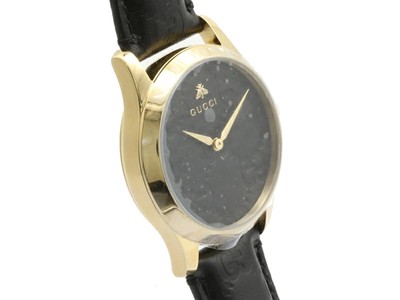 GUCCI wristwatch YA1264034A G Timeless 126.4 Shima Bee black dial GP leather qua