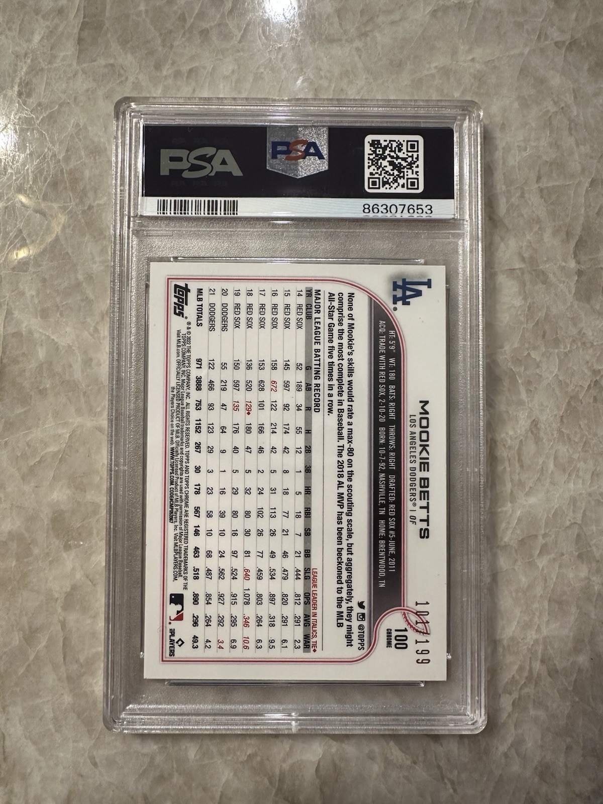 2022 Topps Chrome - Mookie Betts #100 Aqua Wave Refractor /199 PSA 10 GEM MINT view 4