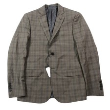 Armani Exchange Slim-Fit Blazer Mens 36R Brown Plaid Wool Suit Jacket $475 NEW